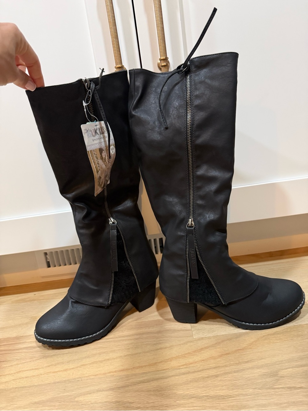 Muk Luks Black Knee-High Zip-Heel Riding Boots